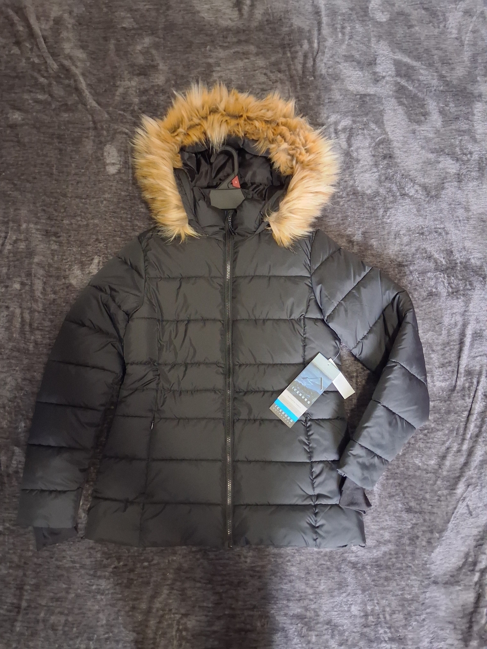 NWT Iceburg Outerwear Insulated Black Winter Coat Faux Fur Hood Women Size S